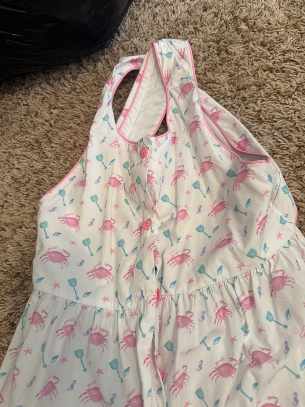 Girls' Pink Crab Print Summer Dress